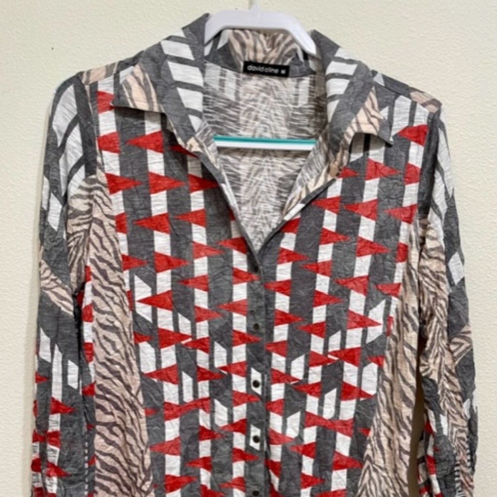 David Cline M Crushed Collar Shirt snaps roll up sleeve NWOT Light weight soft